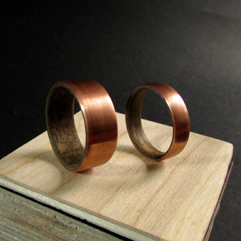 Copper and walnut wood wedding ring for men, mens 7th anniversary gift ideas, wooden anniversary gifts for husband