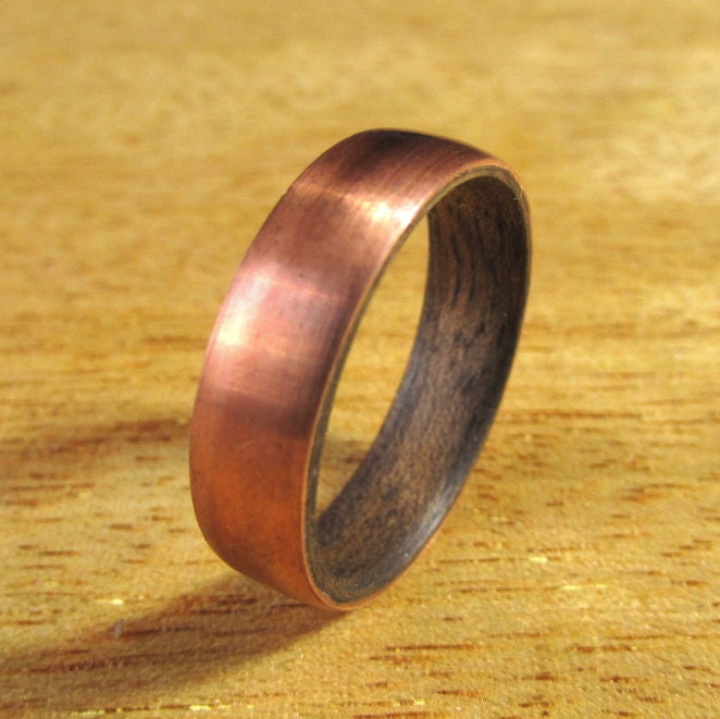 Copper and walnut wood wedding ring for men, mens 7th anniversary gift ideas, wooden anniversary gifts for husband