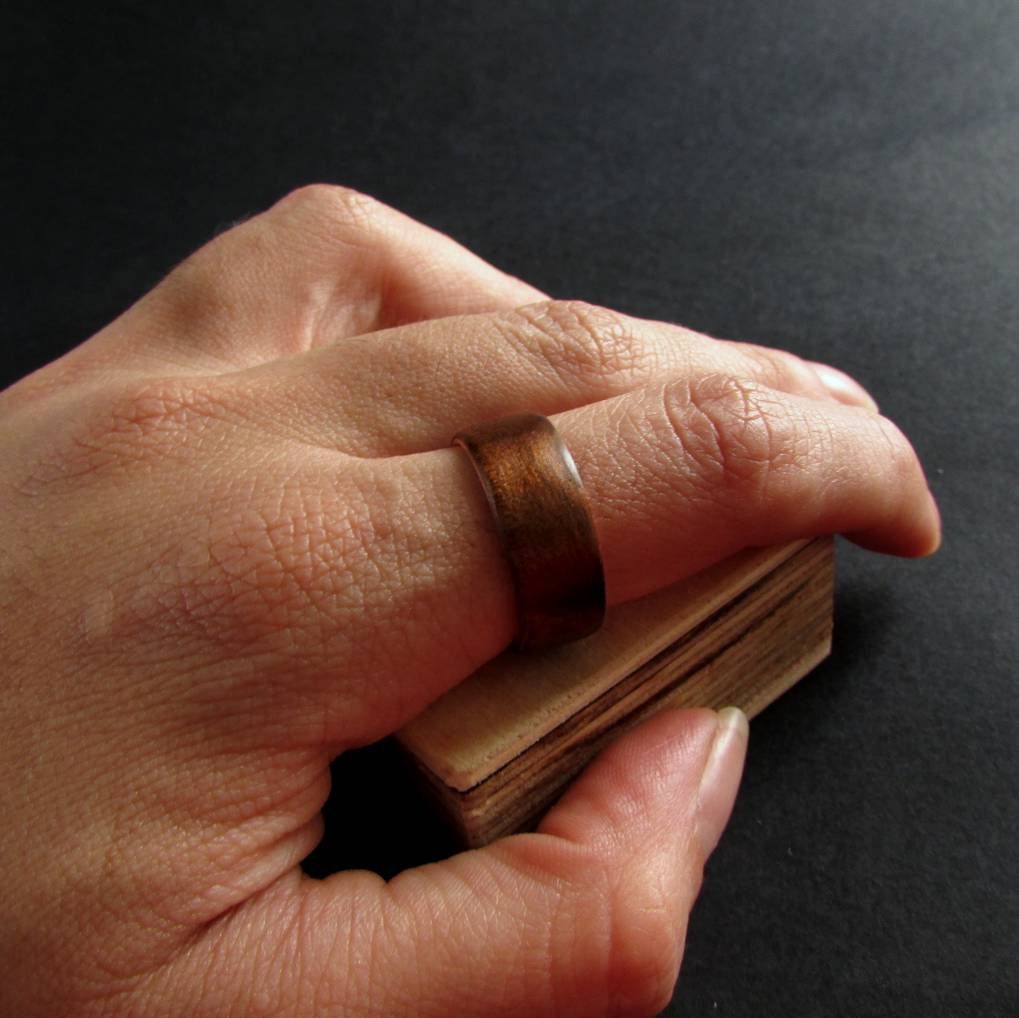 Dark aspen wood wedding band, Wood and copper ring men, unique 5 year anniversary gift for him, hipster wedding ring, sustainable jewelry