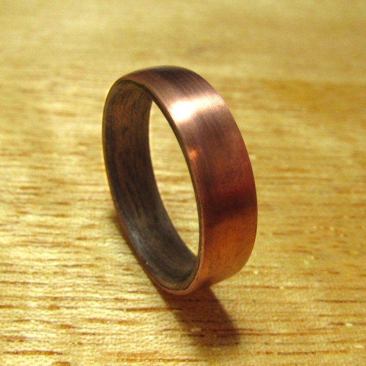 Copper and walnut wood wedding ring for men, mens 7th anniversary gift ideas, wooden anniversary gifts for husband