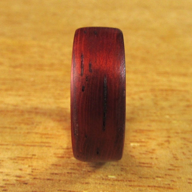 Red Padauk wooden wedding ring, wood and copper bentwood ring, Mens alternative wedding band, 7 year anniversary gift for husband, vegan