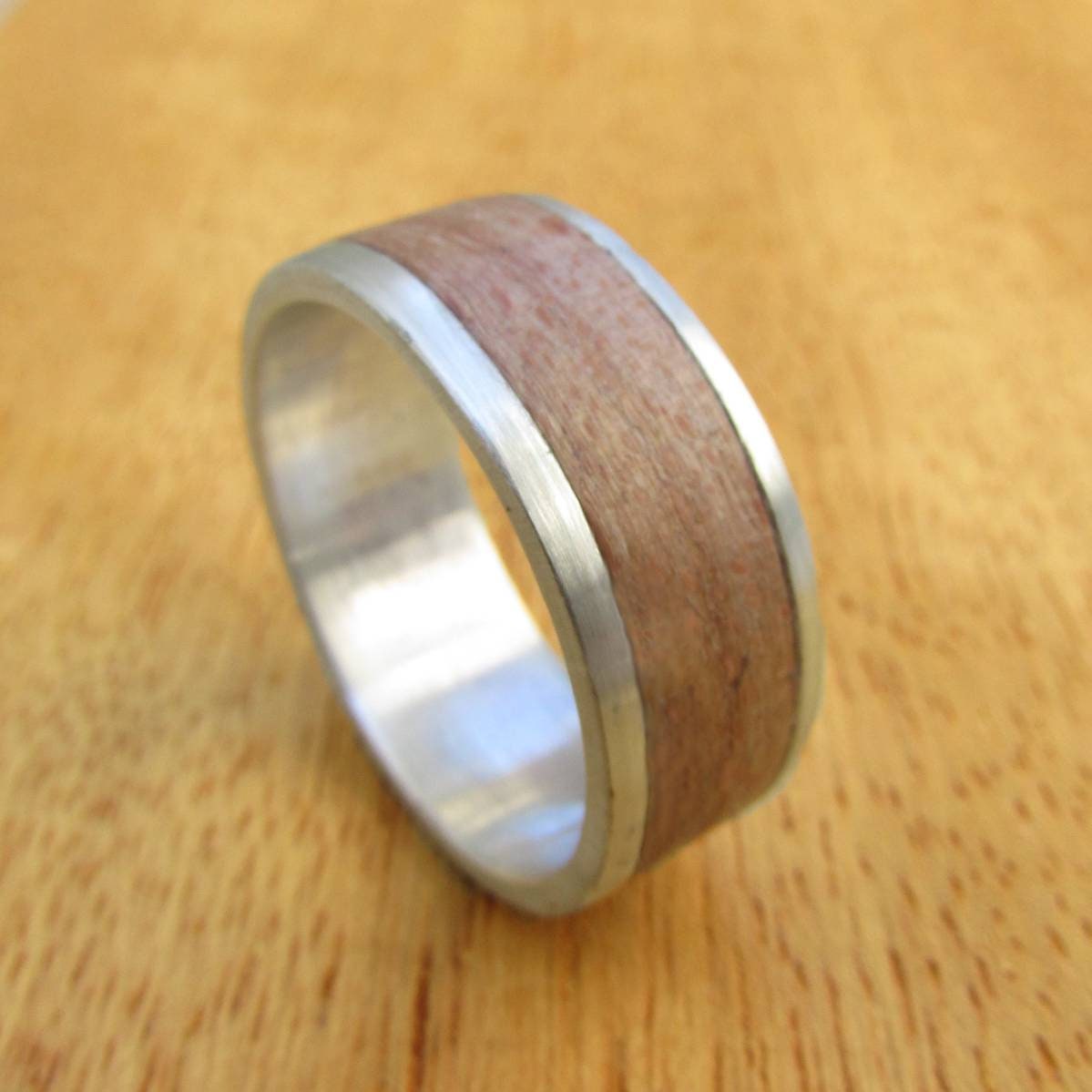 925 sterling silver and wooden wedding band, Alternative silver wedding ring for him, Beech wood wide ring for men, 5 year anniversary gift