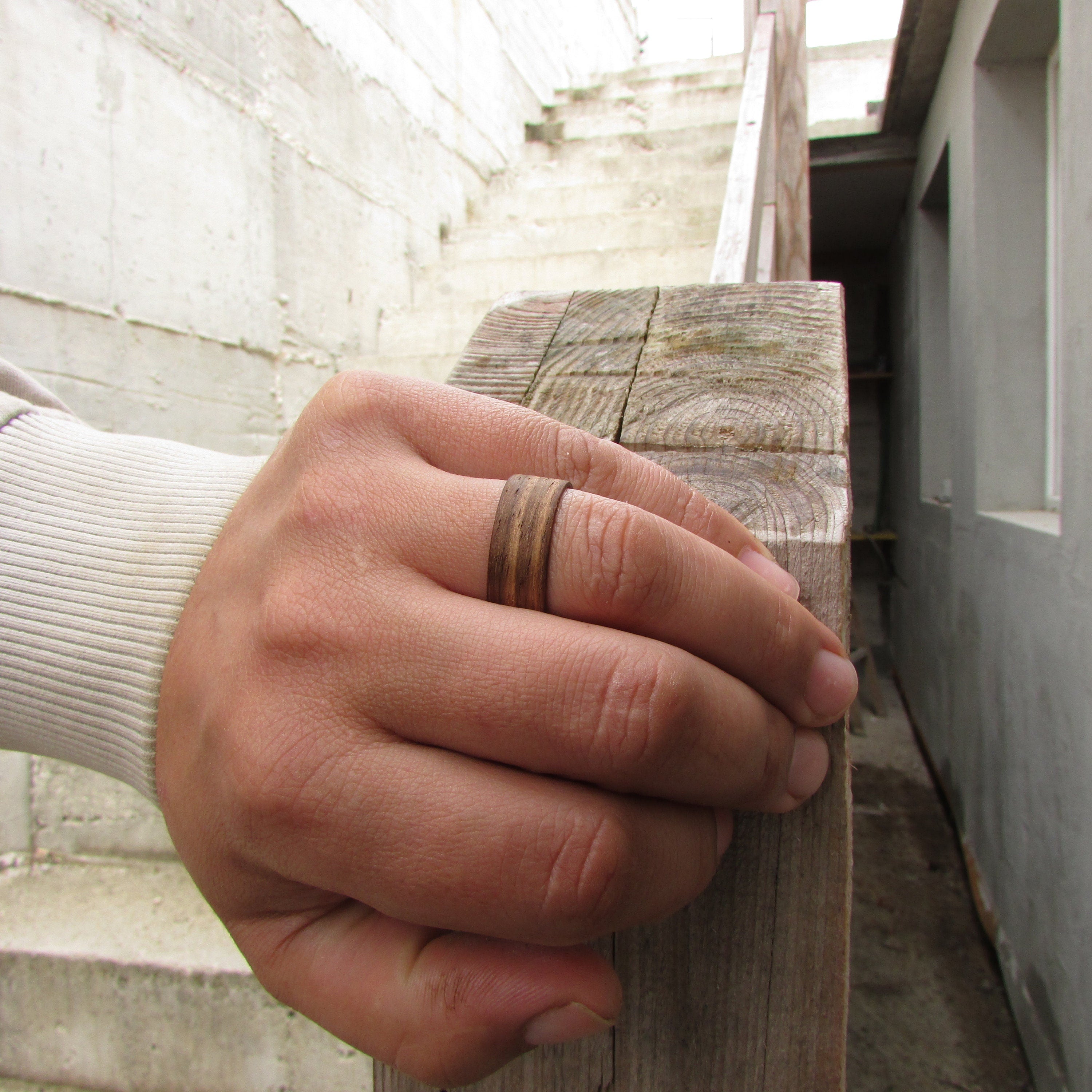 Zebrano all wood wedding band for men, Wide wooden wedding rings mens, bentwood ring, Alternative 5 year anniversary gift for lumberjack