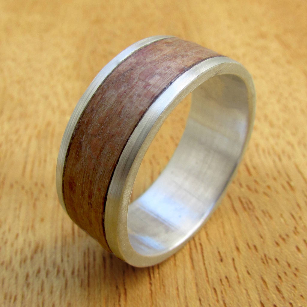 925 sterling silver and wooden wedding band, Alternative silver wedding ring for him, Beech wood wide ring for men, 5 year anniversary gift