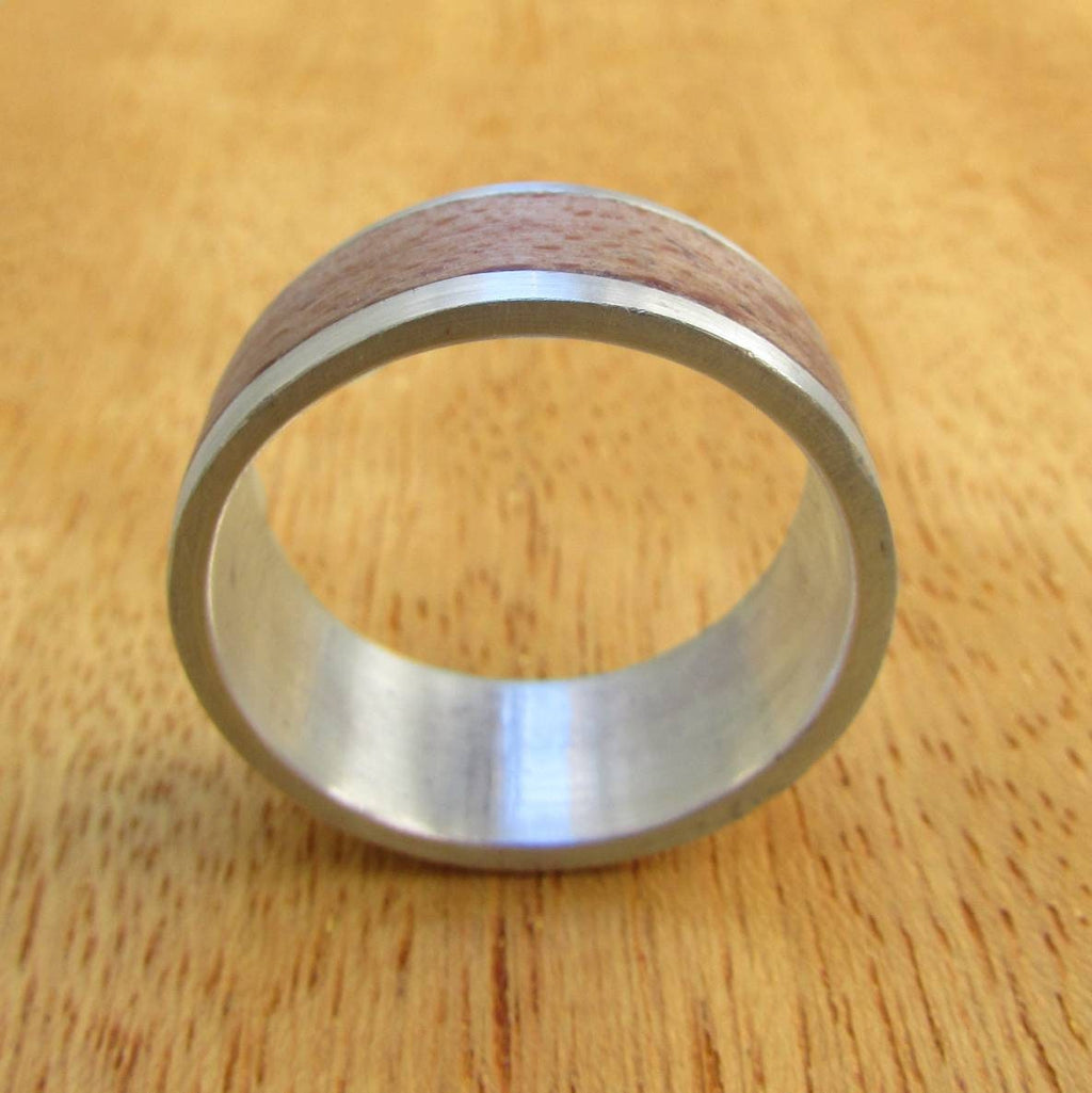 925 sterling silver and wooden wedding band, Alternative silver wedding ring for him, Beech wood wide ring for men, 5 year anniversary gift