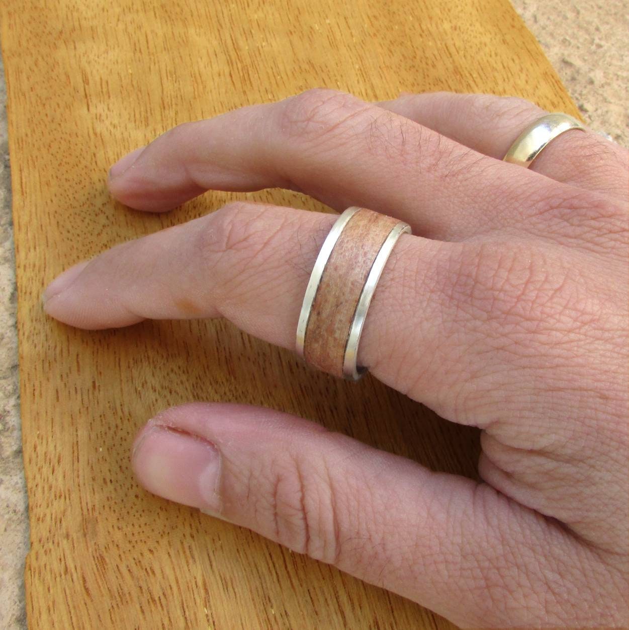 925 sterling silver and wooden wedding band, Alternative silver wedding ring for him, Beech wood wide ring for men, 5 year anniversary gift