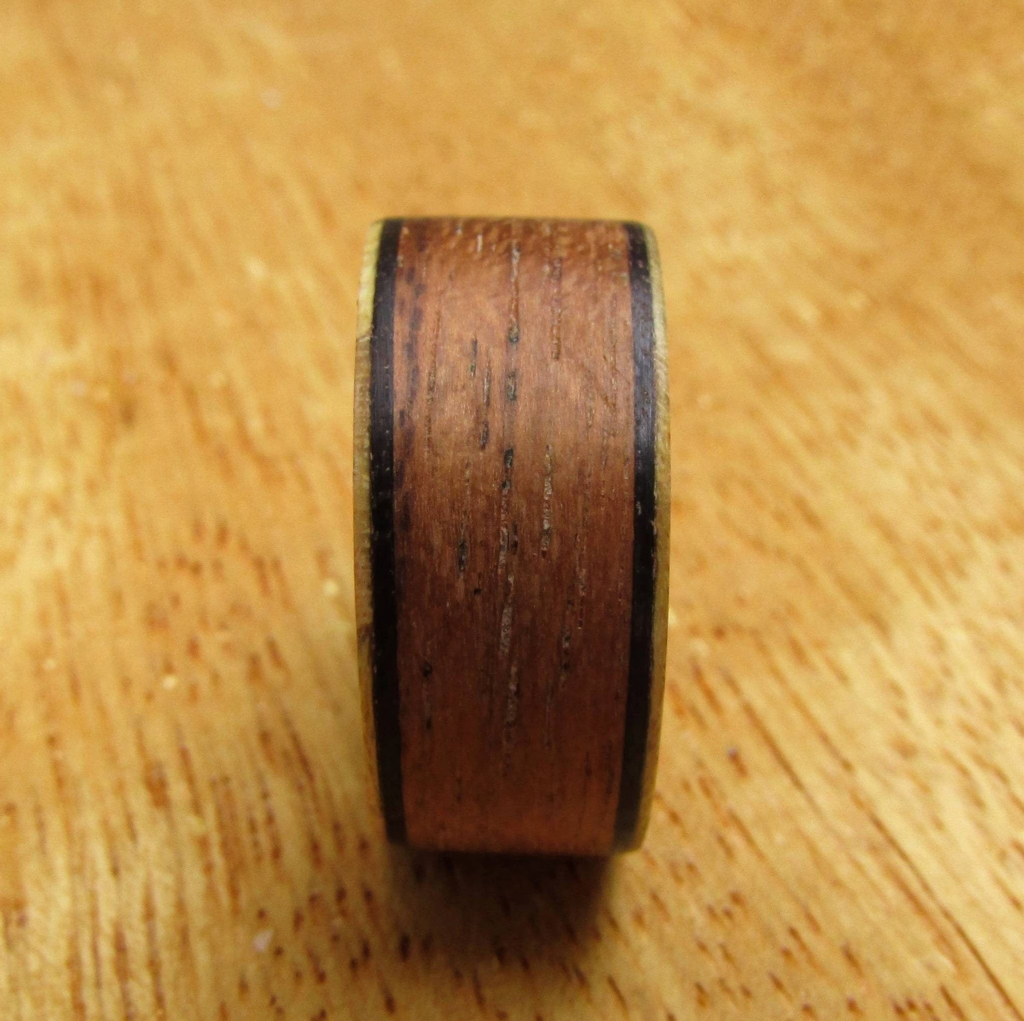 Burmese Teak, Maple, and eucalyptus bentwood ring, all wood wedding band, Wide wooden rings for men, Unique 5 year anniversary gift for him