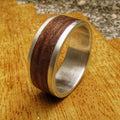 925 Sterling silver and Teak wood wedding band, Rustic wooden ring for husband, Metal and wood inlay rings, 5 year anniversary gift for men