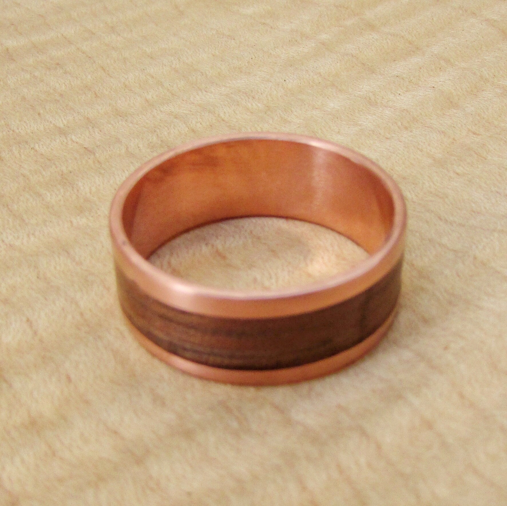 Makore wood and copper wedding band, Copper and wood inlay rings, Boho wooden rings for men, Sustainable jewelry, 7th anniversary gift
