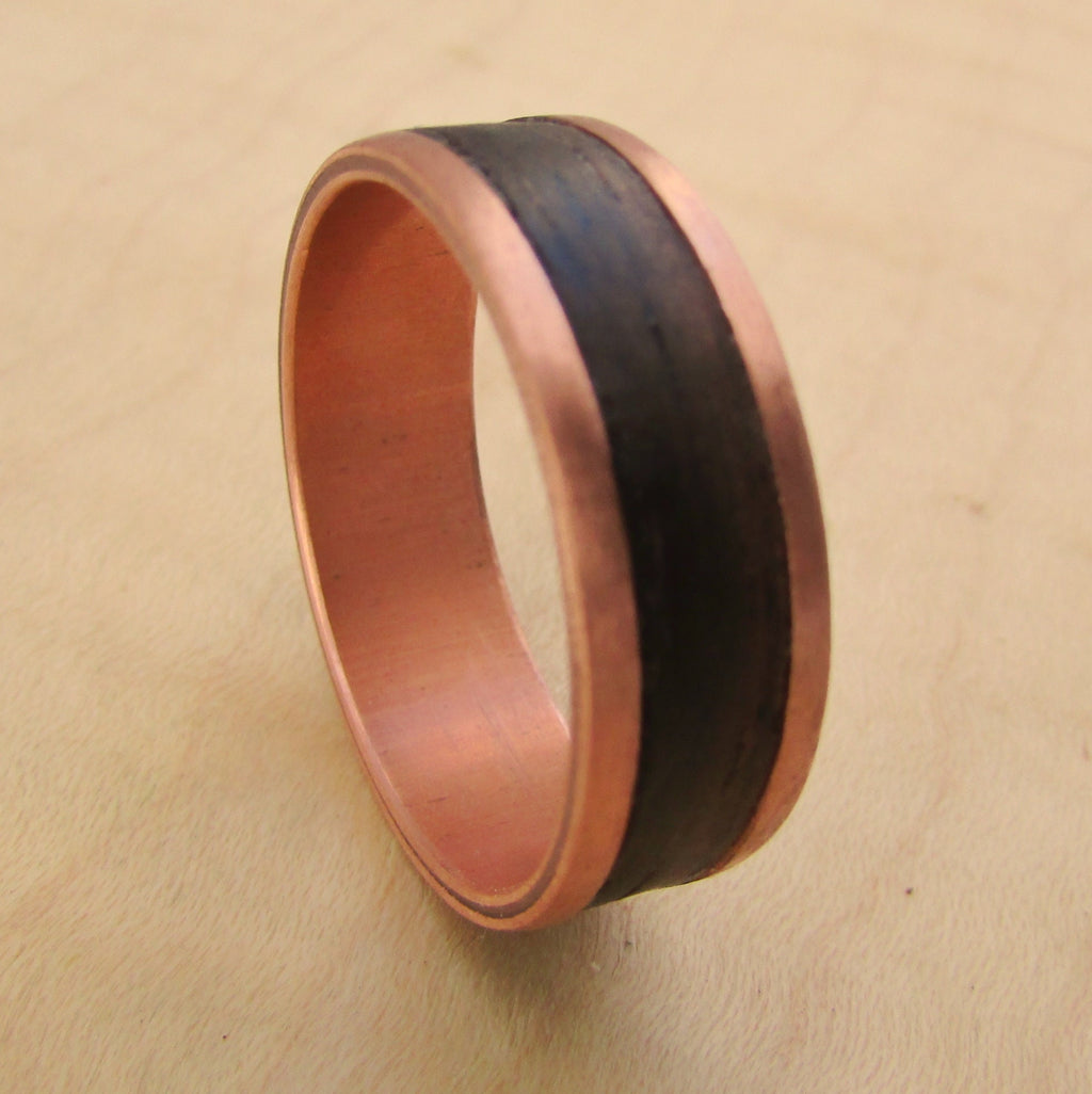 Pure copper and ebony wood inlay wedding band for men, Mens alternative wedding rings, handmade wooden ring, 5 year anniversary gift for him