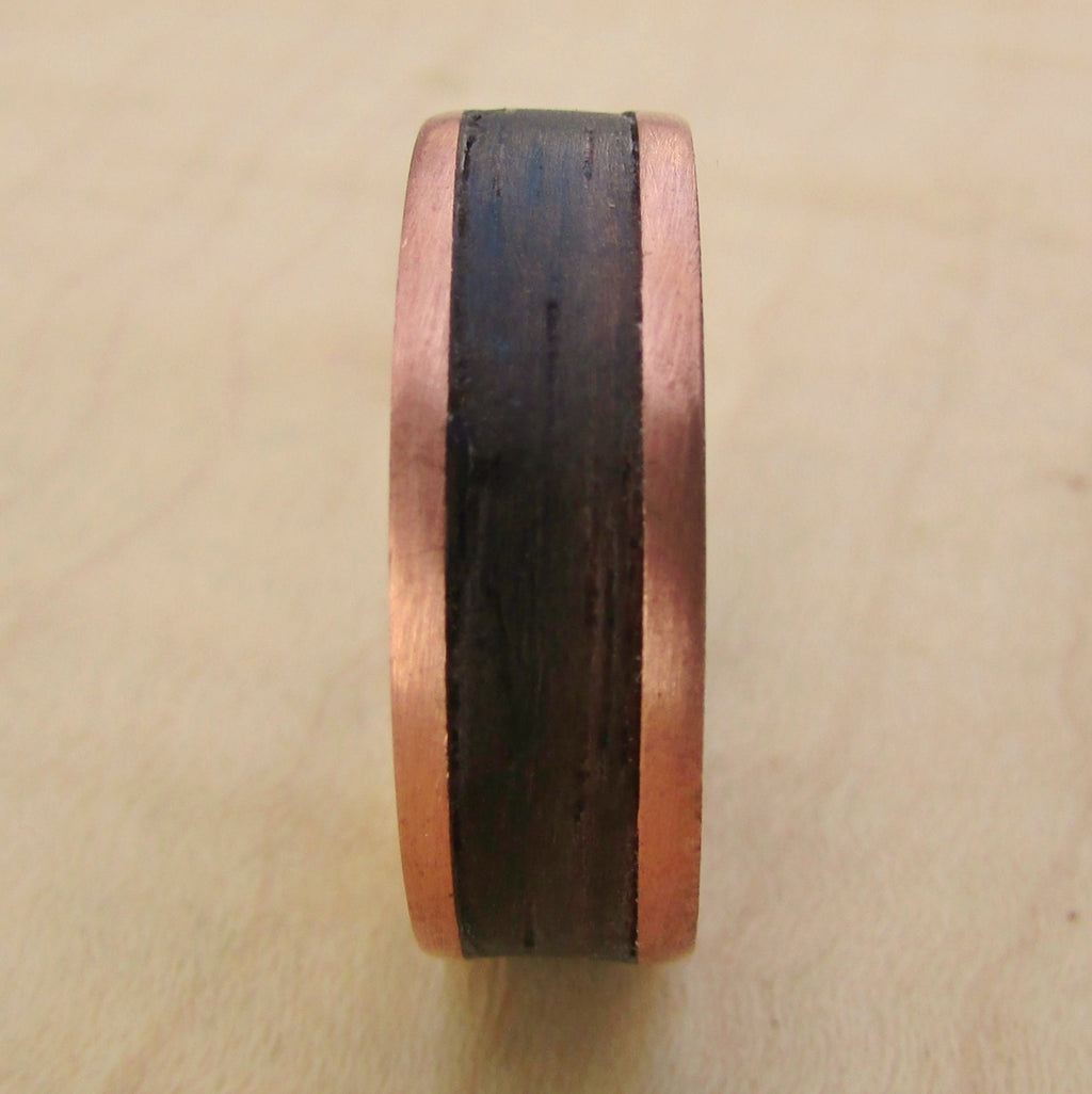 Pure copper and ebony wood inlay wedding band for men, Mens alternative wedding rings, handmade wooden ring, 5 year anniversary gift for him