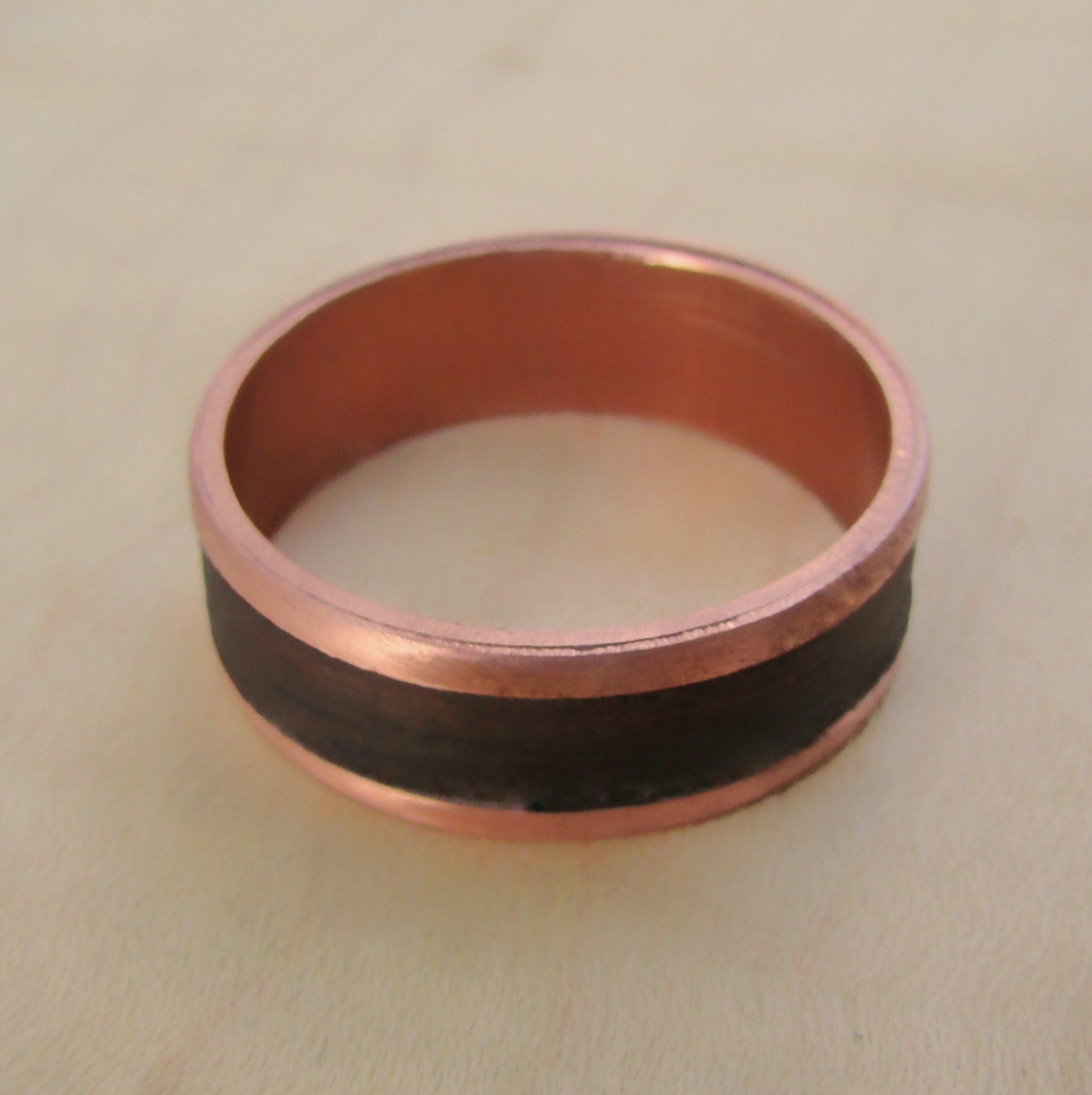 Pure copper and ebony wood inlay wedding band for men, Mens alternative wedding rings, handmade wooden ring, 5 year anniversary gift for him