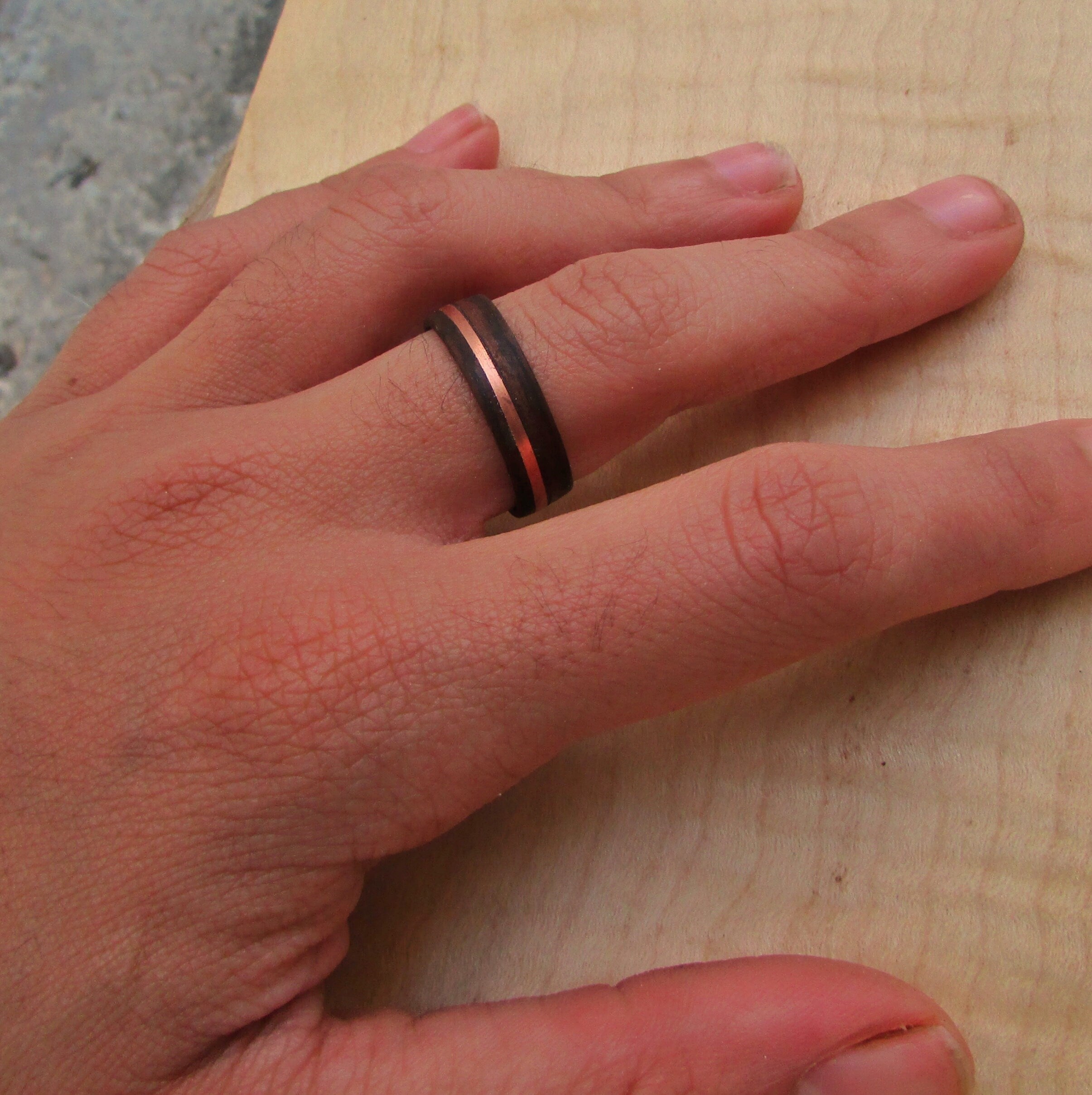 Santos Rosewood and copper inlay wedding ring, wood and metal wedding bands for men and women, Alternative 5 year anniversary gift for him