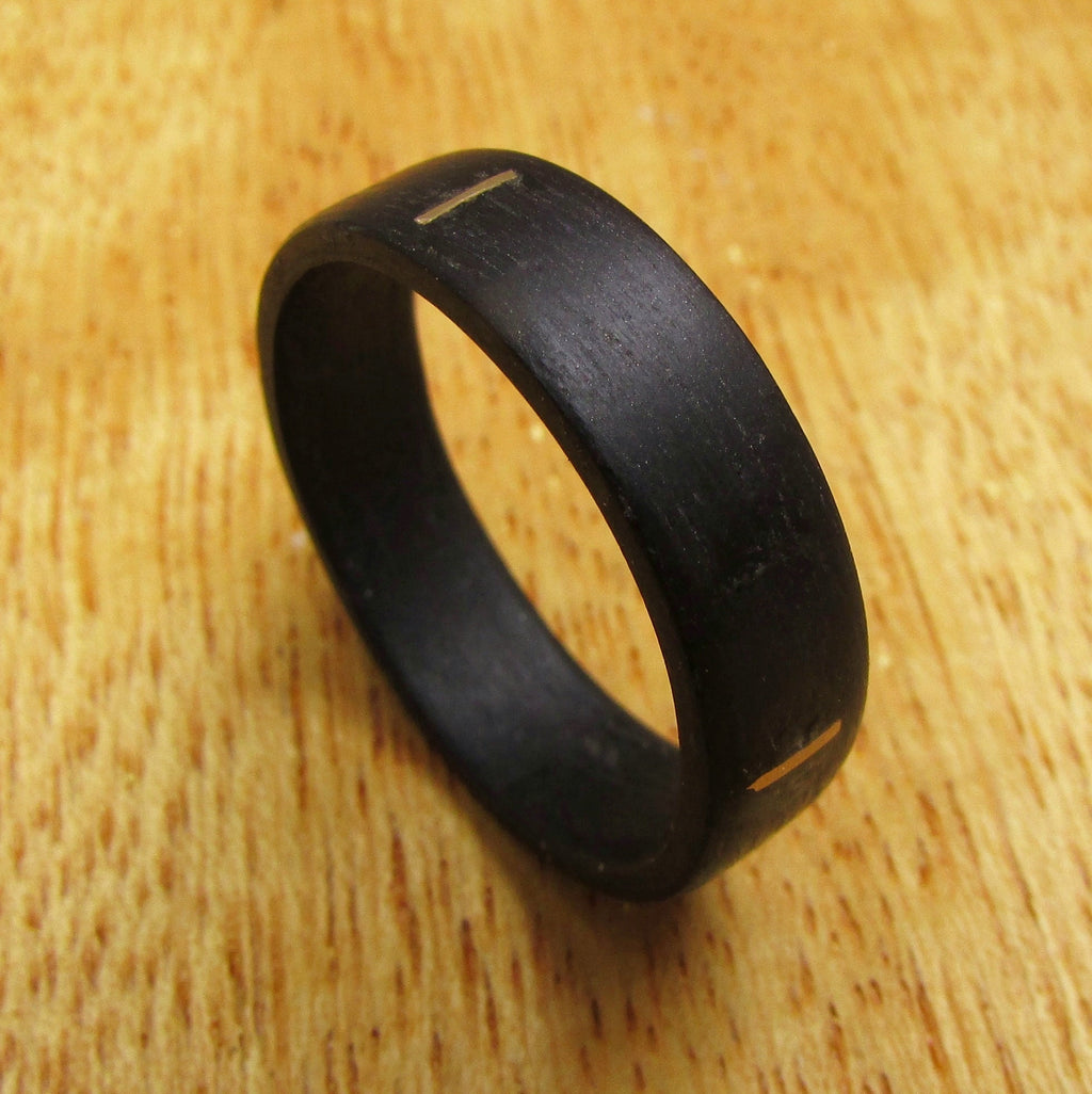 14k gold and wood wedding ring, Alternative mens wedding band, Matte black wooden bands for men and women, Dark eucalyptus wood goth style