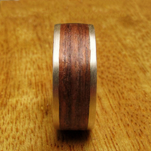 925 Sterling silver and Teak wood wedding band, Rustic wooden ring for husband, Metal and wood inlay rings, 5 year anniversary gift for men