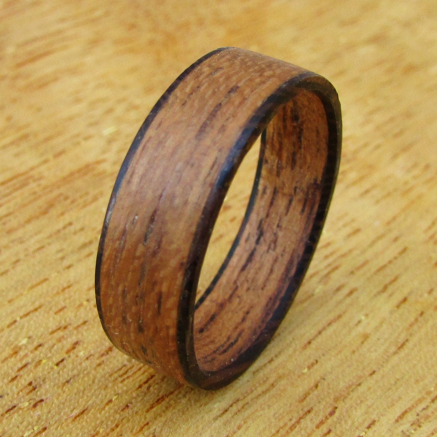 Teak wood bentwood ring, Whiskey barrel style, Eco friendly wedding bands for men, 5 year anniversary gift for husband, lightweight ring