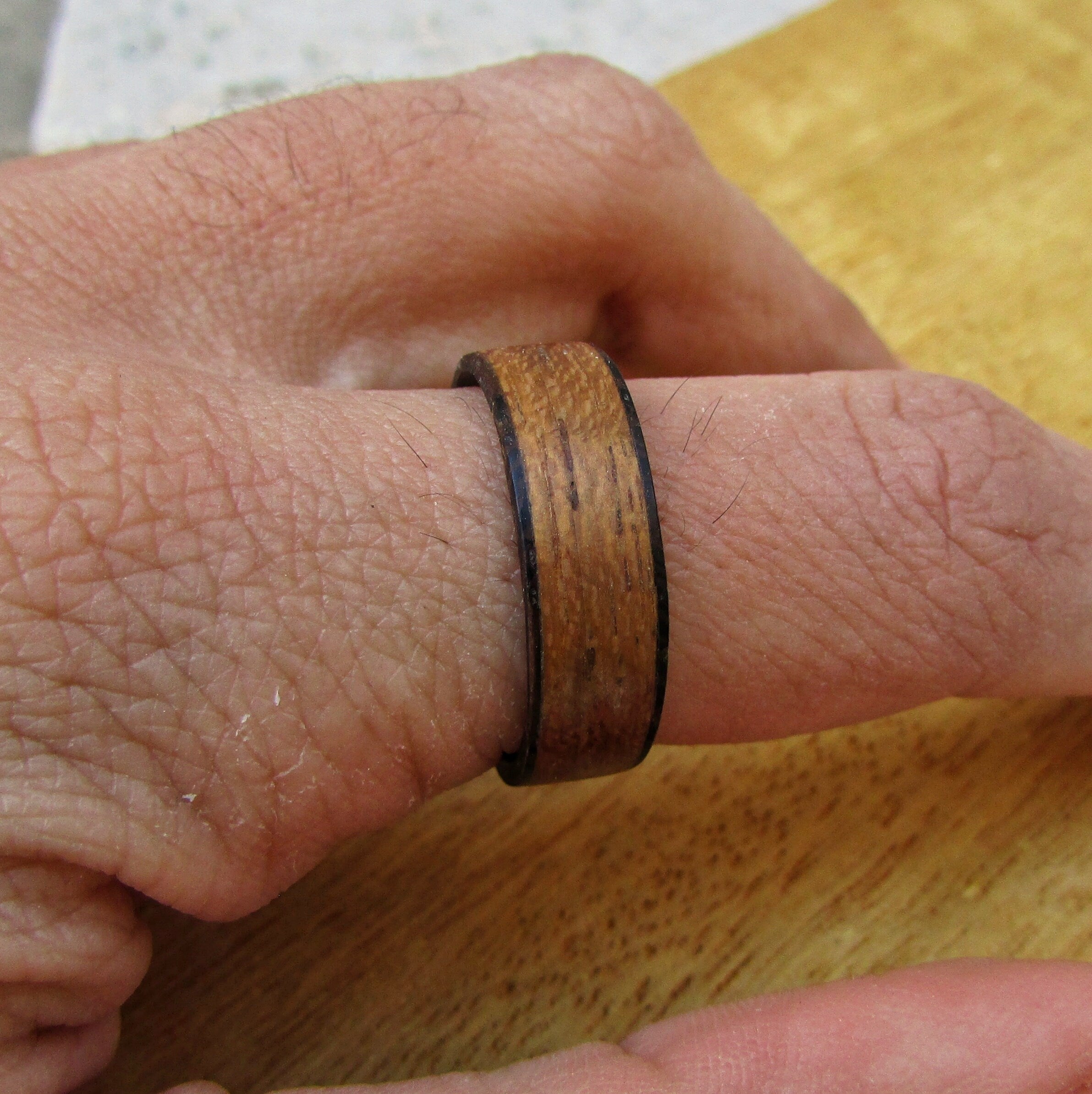 Teak wood bentwood ring, Whiskey barrel style, Eco friendly wedding bands for men, 5 year anniversary gift for husband, lightweight ring