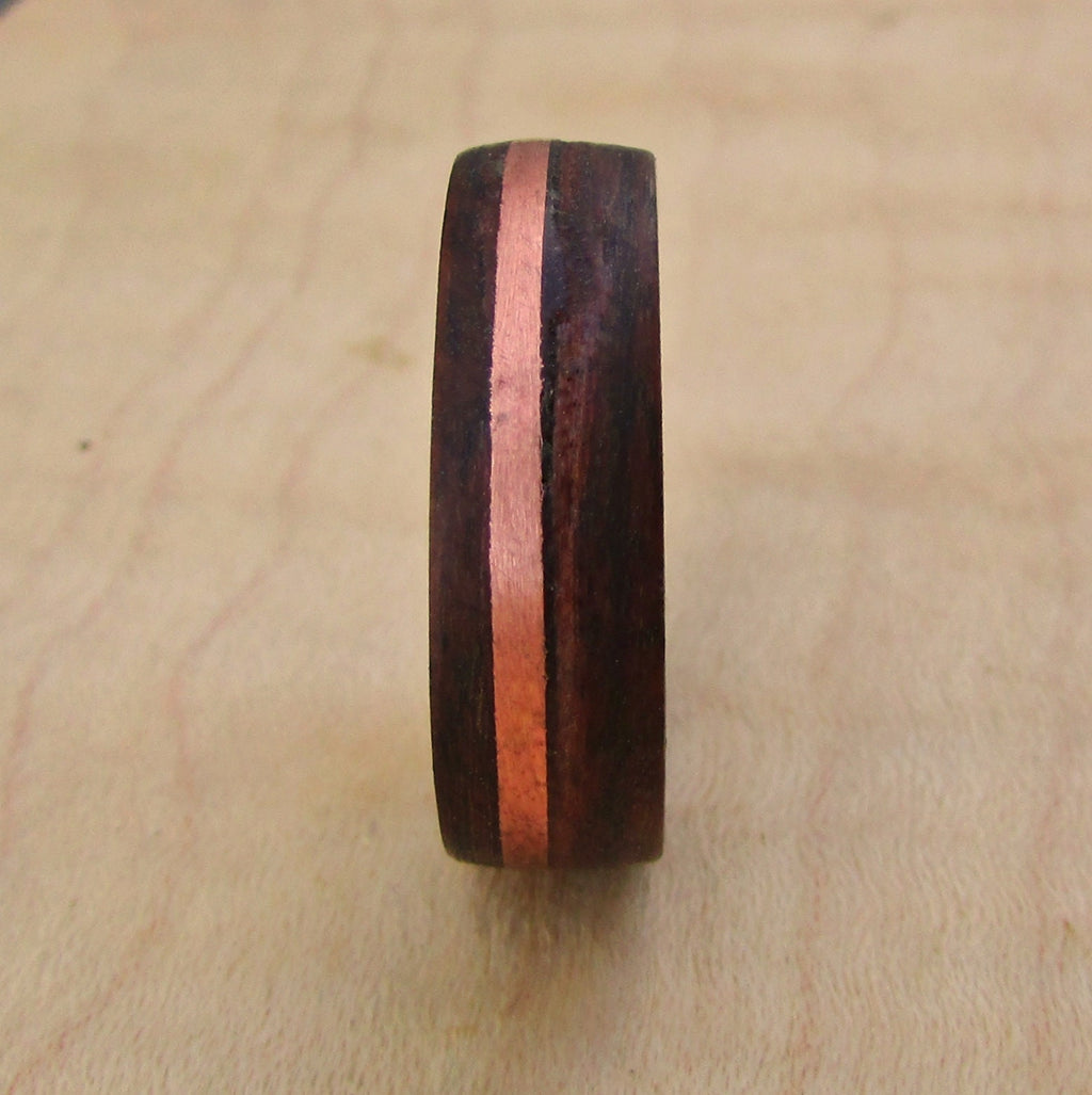 Santos Rosewood and copper inlay wedding ring, wood and metal wedding bands for men and women, Alternative 5 year anniversary gift for him