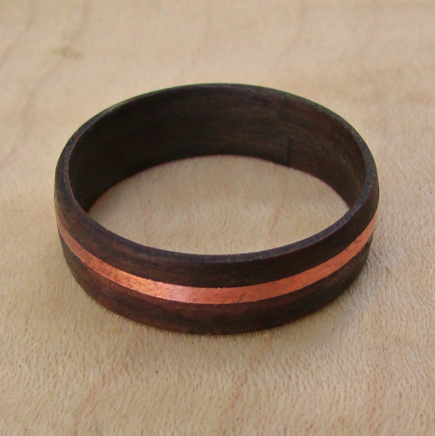 Santos Rosewood and copper inlay wedding ring, wood and metal wedding bands for men and women, Alternative 5 year anniversary gift for him