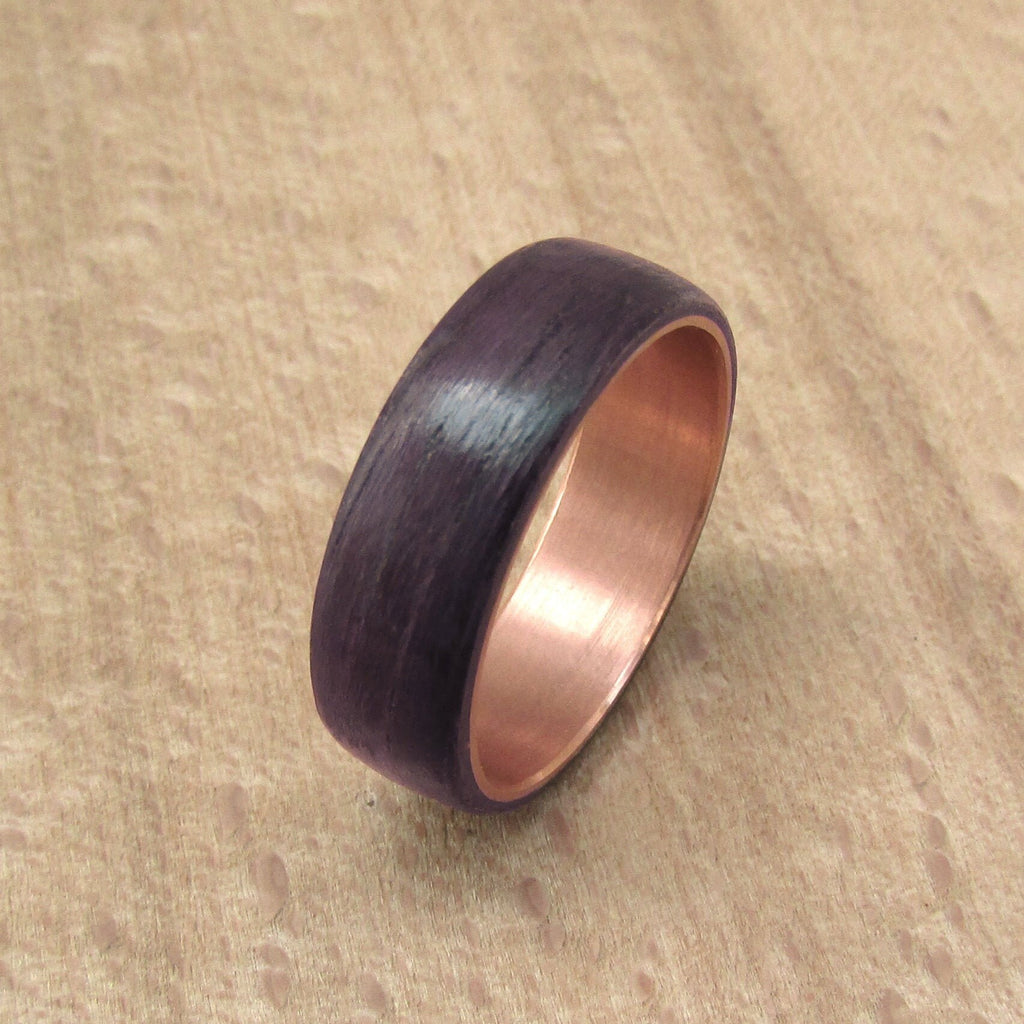 Purpleheart wooden wedding band, Copper and wood wedding ring, 5 year anniversary gift for wife, women's alternative wedding rings, handmade