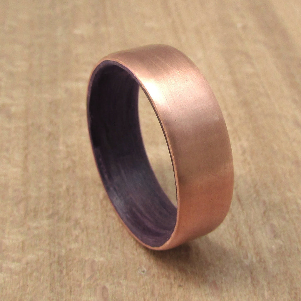 Purpleheart wood and copper wedding band, 7 year anniversary gift for husband, vowel renewal rings, copper gifts for men, handmade to order