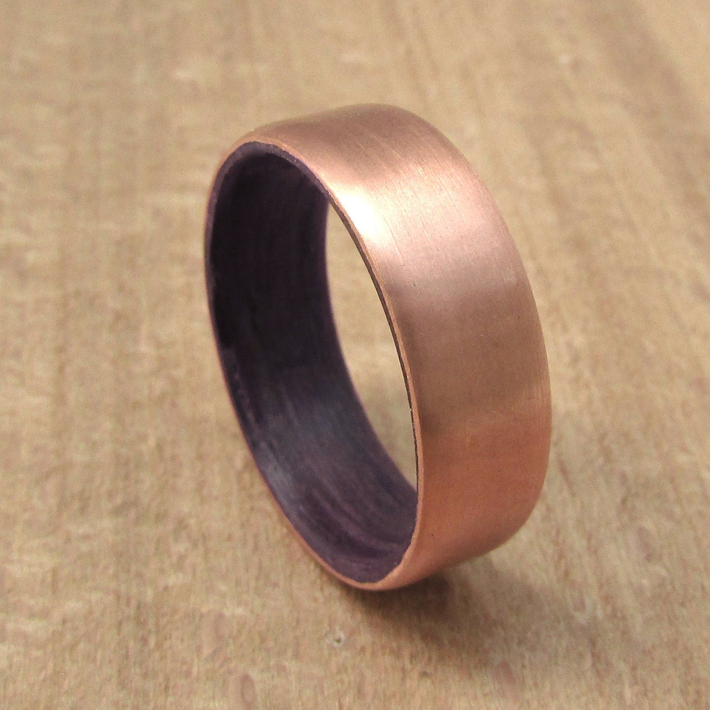 Purpleheart wood and copper wedding band, 7 year anniversary gift for husband, vowel renewal rings, copper gifts for men, handmade to order