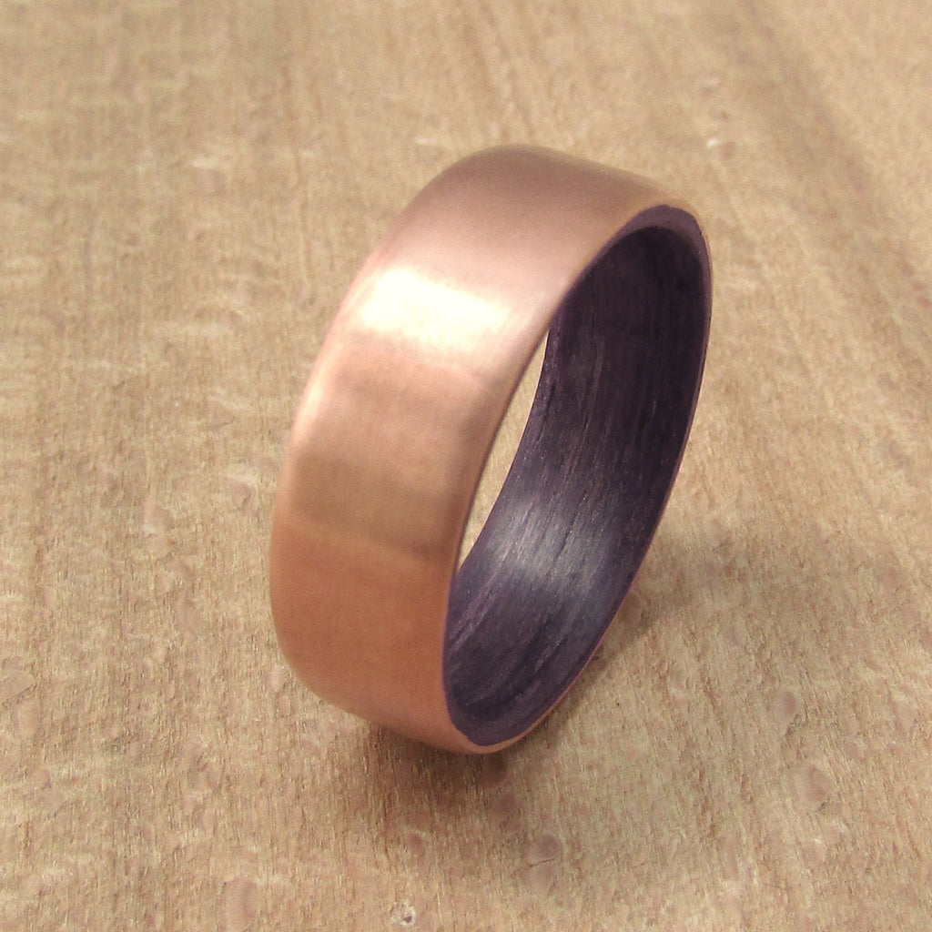 Purpleheart wood and copper wedding band, 7 year anniversary gift for husband, vowel renewal rings, copper gifts for men, handmade to order