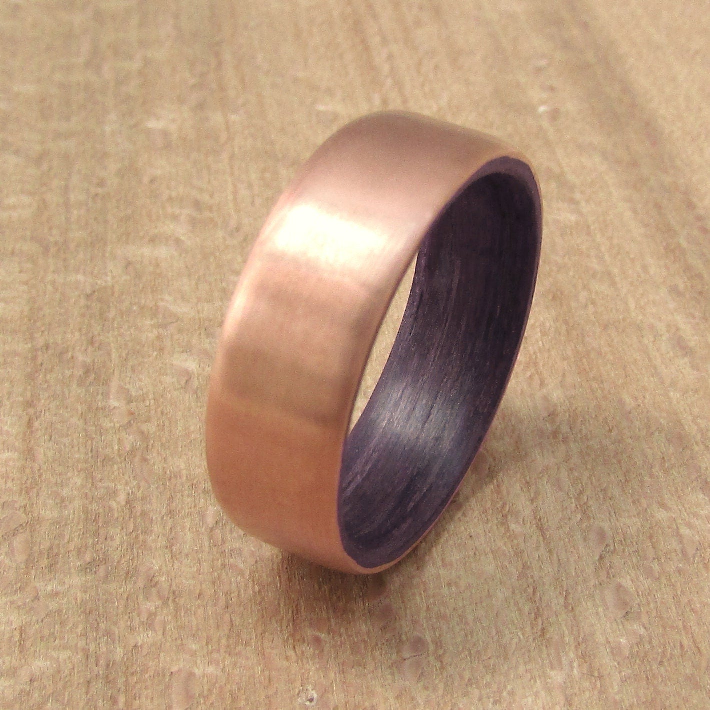 Purpleheart wood and copper wedding band, 7 year anniversary gift for husband, vowel renewal rings, copper gifts for men, handmade to order