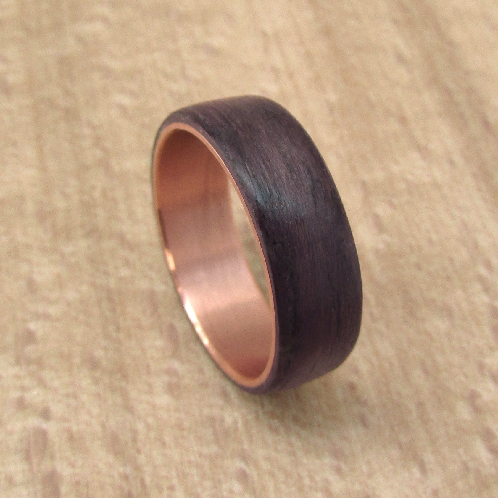 Purpleheart wooden wedding band, Copper and wood wedding ring, 5 year anniversary gift for wife, women's alternative wedding rings, handmade