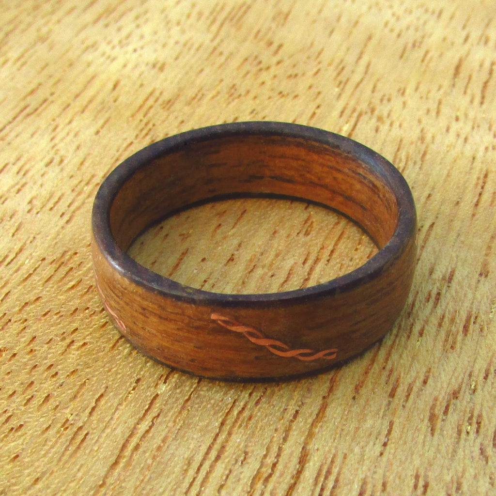 Rustic teak wood bentwood ring, Whiskey barrel style western design, Unique ring for country wedding, Eco friendly wedding bands for men