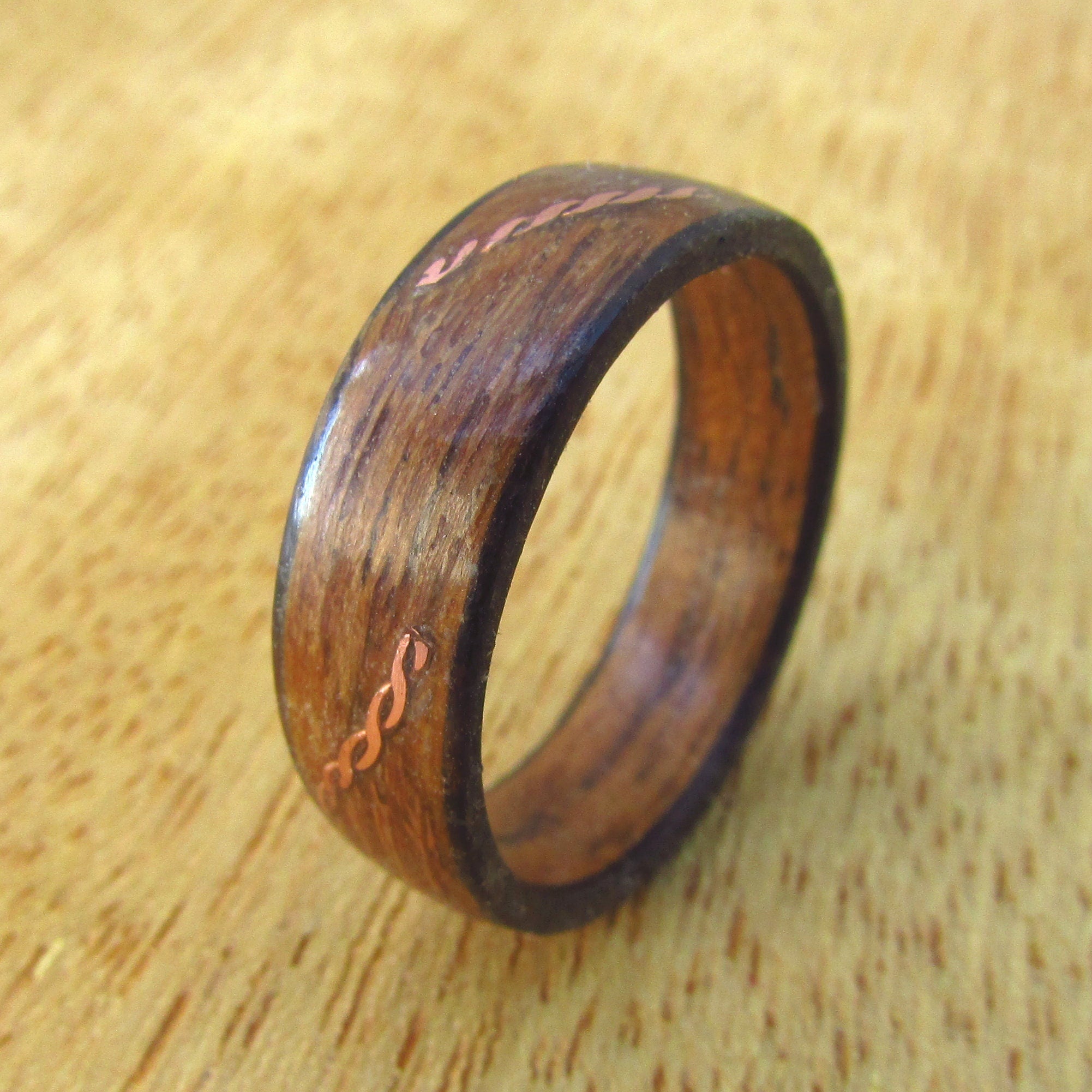 Rustic teak wood bentwood ring, Whiskey barrel style western design, Unique ring for country wedding, Eco friendly wedding bands for men