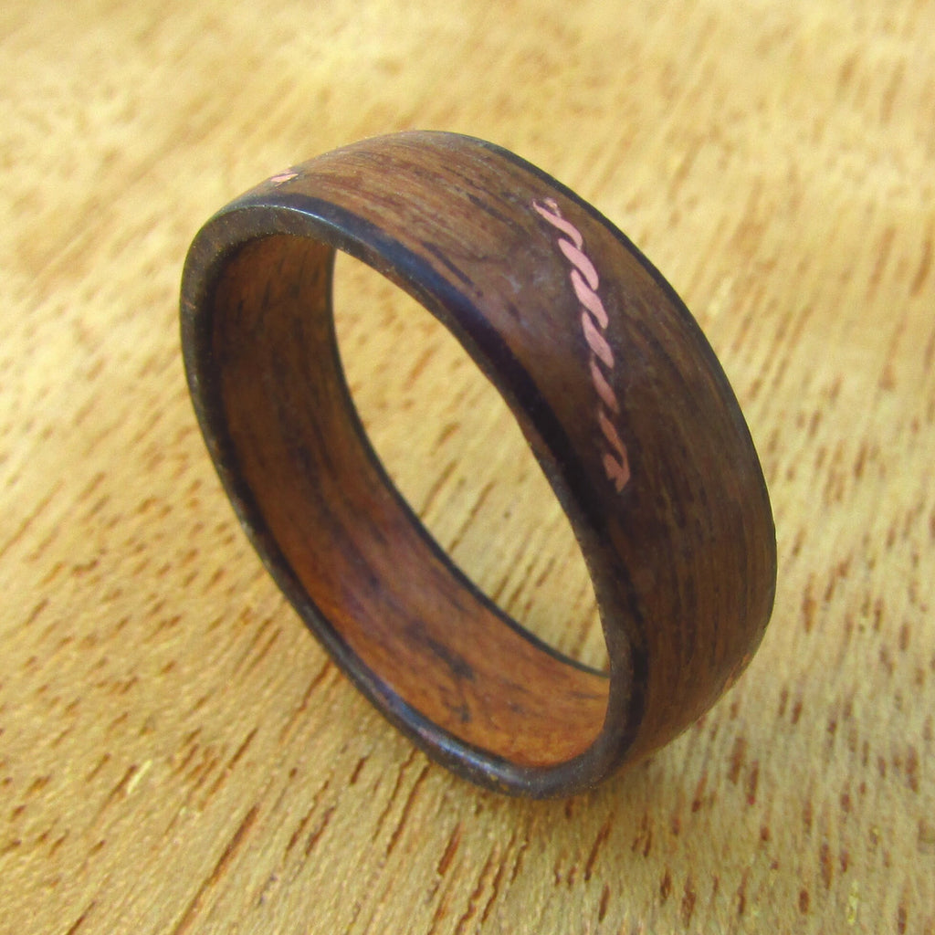 Rustic teak wood bentwood ring, Whiskey barrel style western design, Unique ring for country wedding, Eco friendly wedding bands for men
