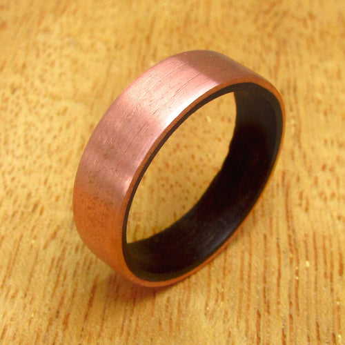 Black eucalyptus wood and copper anniversary ring, alternative wooden wedding bands, 7 year anniversary gift ideas for husband, sustainable