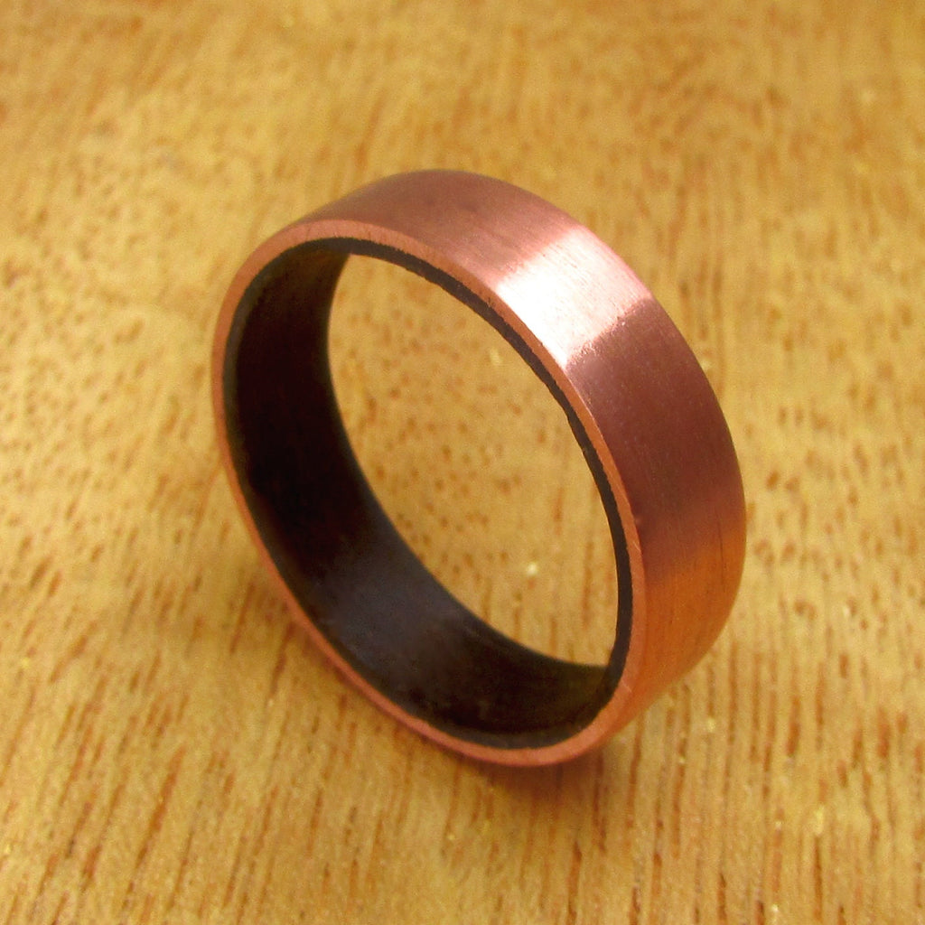 Black eucalyptus wood and copper anniversary ring, alternative wooden wedding bands, 7 year anniversary gift ideas for husband, sustainable