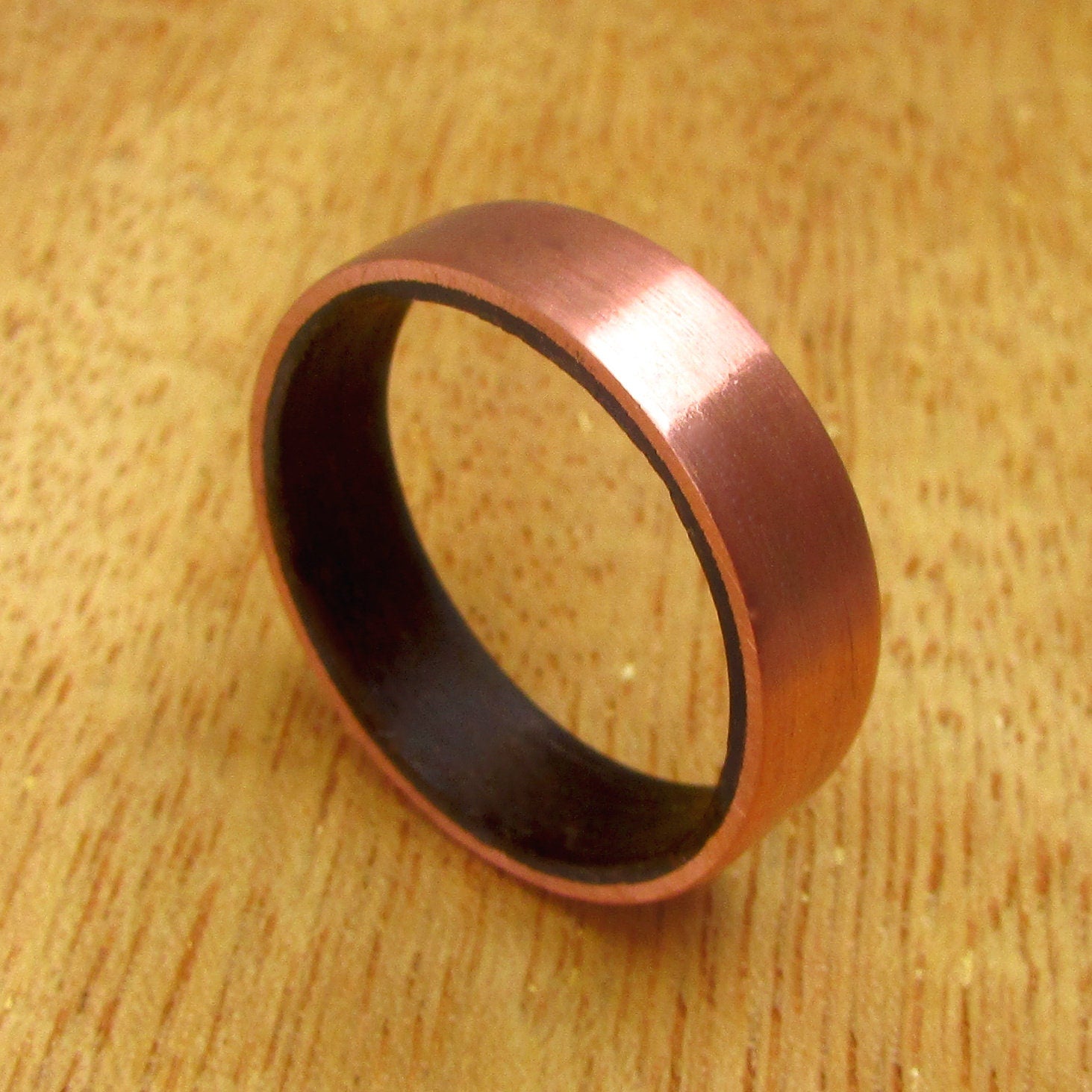 Black eucalyptus wood and copper anniversary ring, alternative wooden wedding bands, 7 year anniversary gift ideas for husband, sustainable