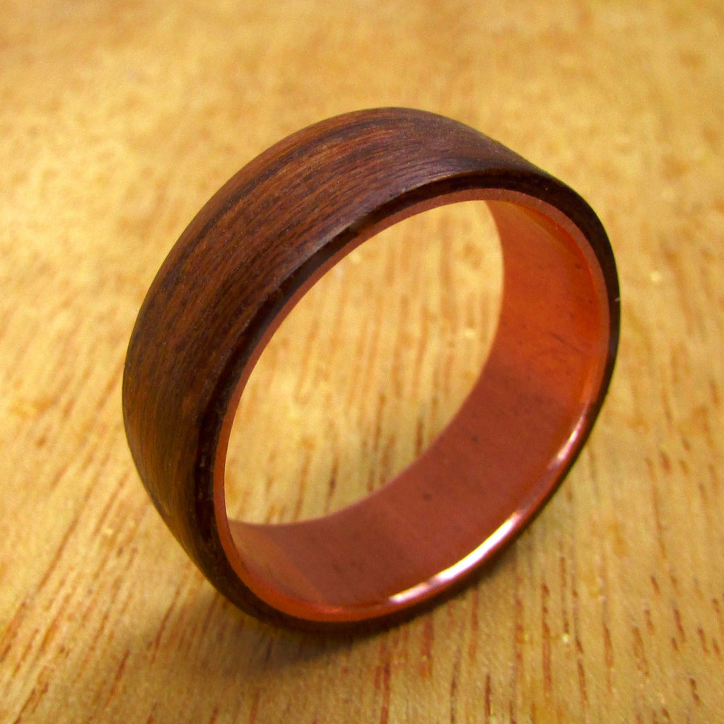 Teak wood wedding ring, Mens wooden ring, boho 7 year anniversary gift for husband, wood and copper wedding band, rustic jewelry for men