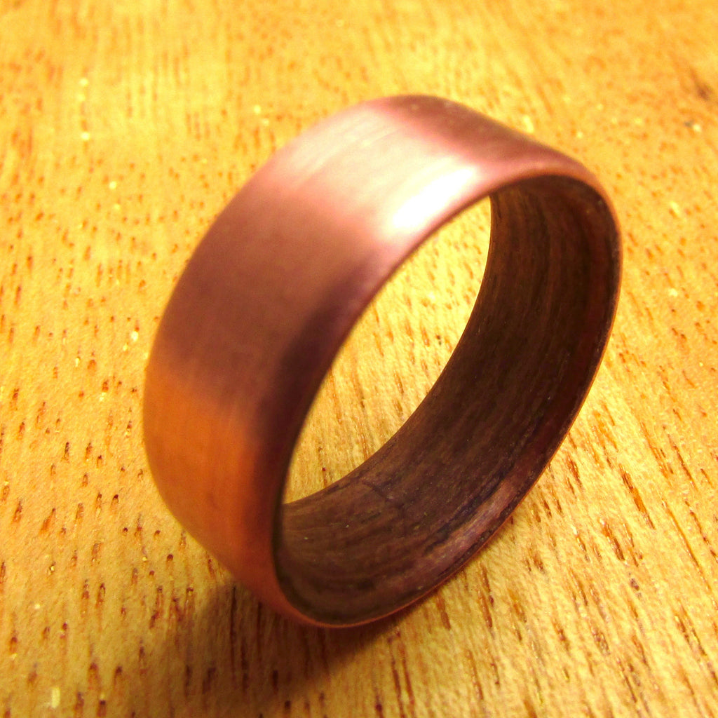 Copper and teak wooden inlay rings for men, Mens wood wedding band, Unique 7 year anniversary gift for husband, natural wedding jewelry