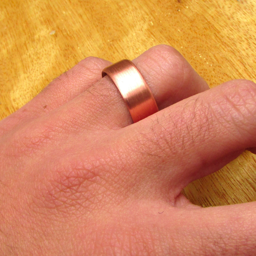 Copper and teak wooden inlay rings for men, Mens wood wedding band, Unique 7 year anniversary gift for husband, natural wedding jewelry