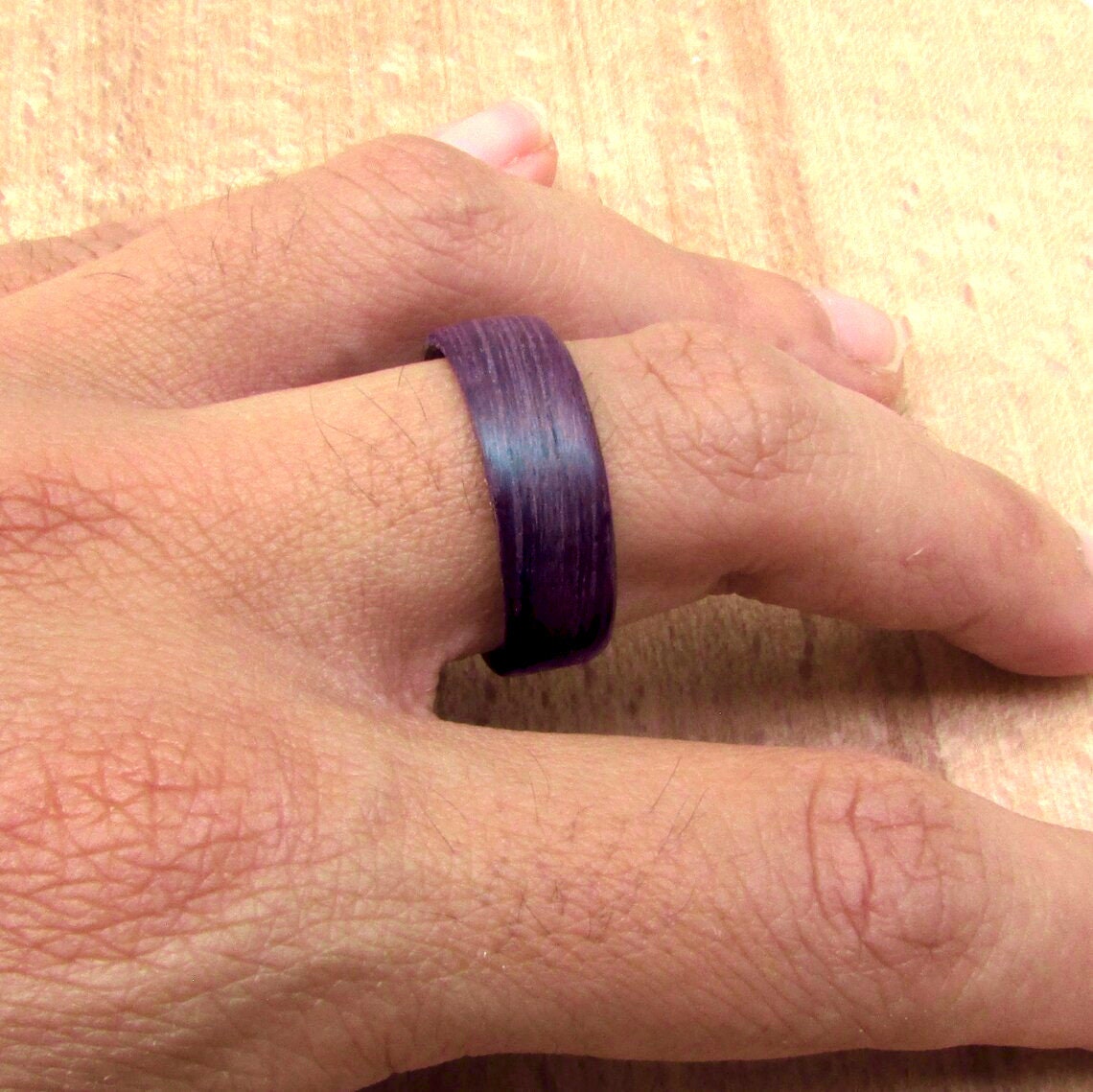 Purple wedding band, Purpleheart all wood wedding band his and hers, lightweight wooden wedding ring, Alternative 5 year anniversary gift