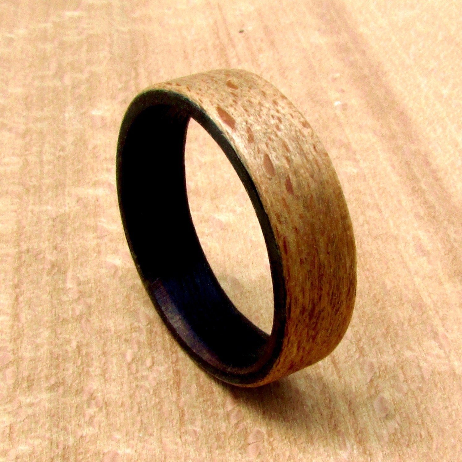 Ebony wood and beech wood bentwood ring, all wooden wedding ring for him, 5 year anniversary gift for husband, size  0-16 mens jewelry