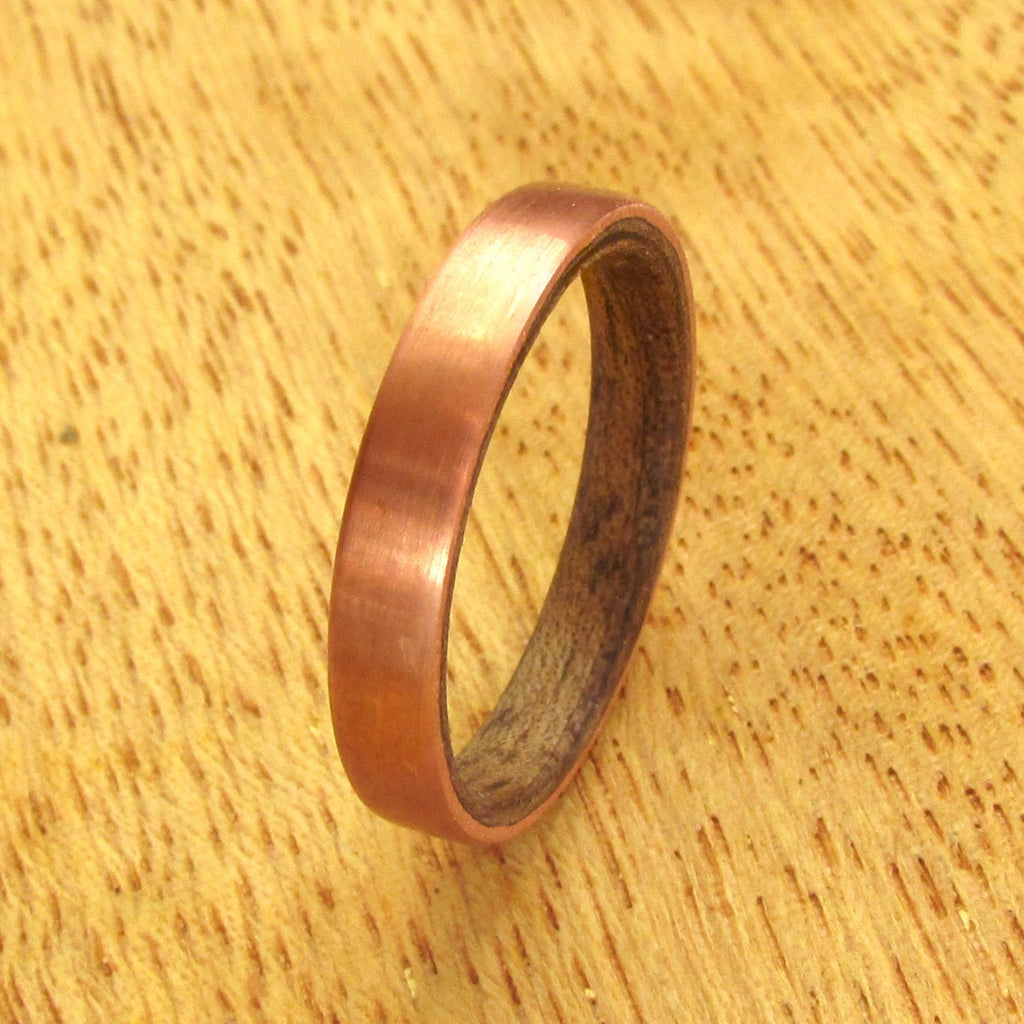 Walnut wood and copper wedding ring for her, Thin wooden wedding band for women, 7 year anniversary gift for wife, for rural country wedding