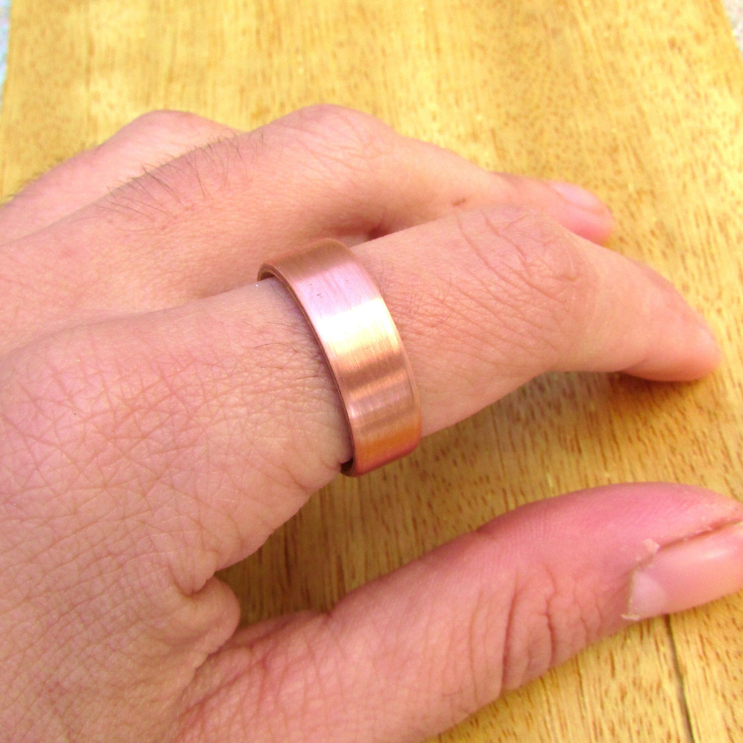 Copper and beech wood inlay ring, Pure copper wedding band, alternative gift for 7 year anniversary, rustic wooden wedding ring for him her