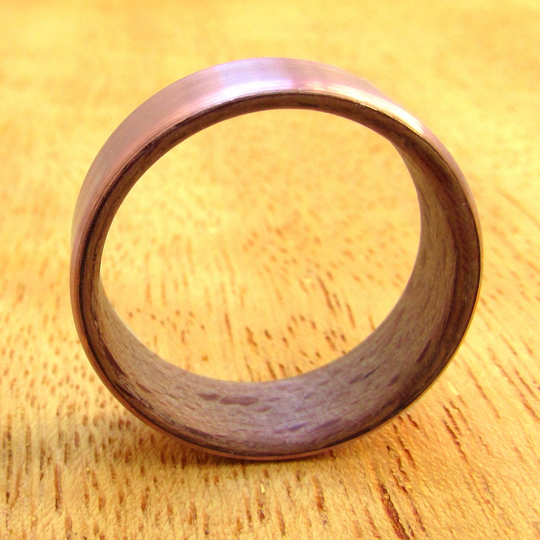Copper and beech wood inlay ring, Pure copper wedding band, alternative gift for 7 year anniversary, rustic wooden wedding ring for him her