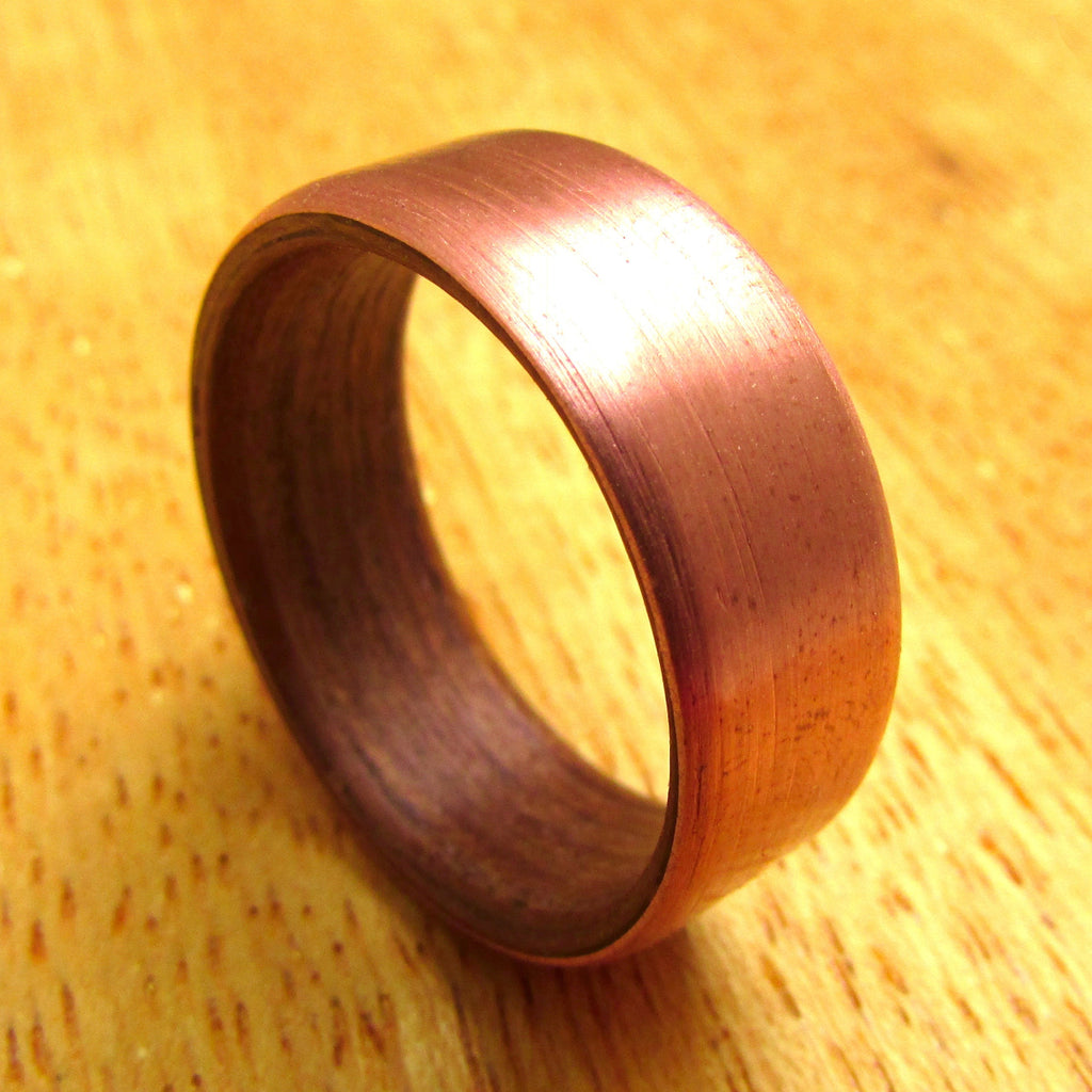 Copper and teak wooden inlay rings for men, Mens wood wedding band, Unique 7 year anniversary gift for husband, natural wedding jewelry