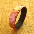 Mens copper wedding ring, Hammered men's ring, Black eucalyptus wood and metal statement band for him, rustic 7 year anniversary gift